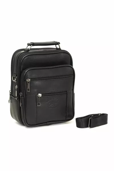 Men's Handbag Genuine Lambskin Steel-Box Crossbody Shoulder Bag Black Color (Daily)