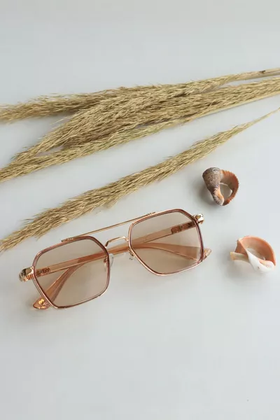 Henry Gold Frame Rose Lens Rectangular Square Unisex Style Sunglasses