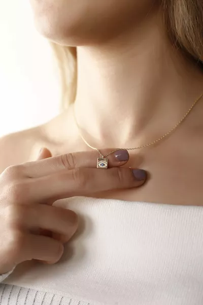 Gold-Plated Square Turquoise Eye Sterling Silver Necklace