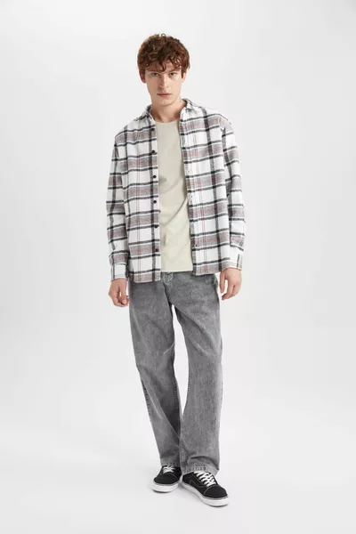 Regular Fit Polo Collar Plaid Lumberjack Flannel Long Sleeve Shirt au