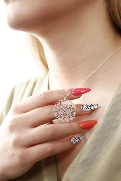 Ayar Silver Chain White Zircon Stone Flower of Life Necklace