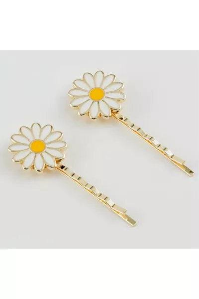 Haarspeld met margrietmotief - Wit 2 stuks