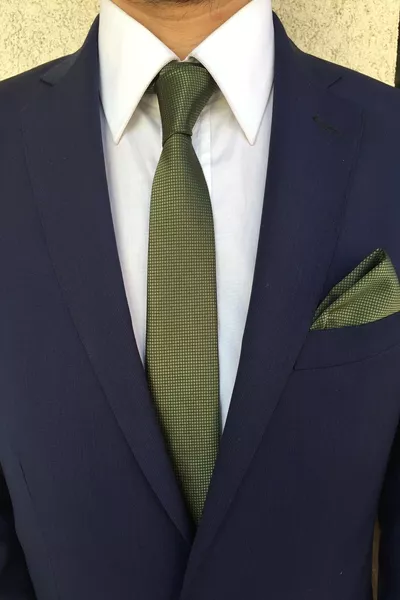 Olive Green Solid Tie and Pocket Square Set