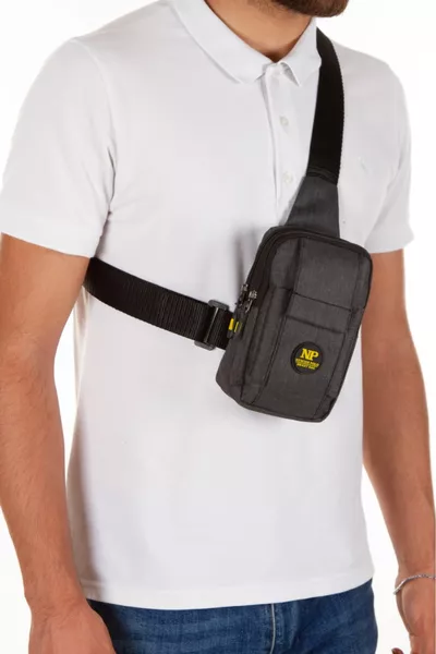 Unisex schwarze Leinentasche mit Telefonfach, Schulter- und Bauchtasche, Umhängetasche für den Alltag