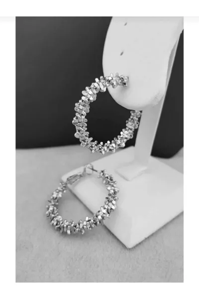 Stardust Steel Silver Hoop Earrings