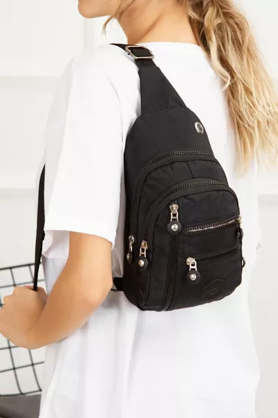 Sac bandoulière unisexe en tissu crinkle, étanche, sac à travers l'épaule, sac corpo, couleur noire, quotidien, sport