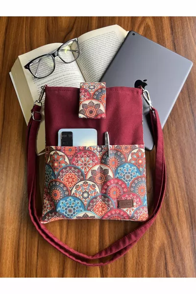 Handmade Pouch with Pocket and Carry Strap, Case Bag, Tablet Case, Book Case, Organizer Bag