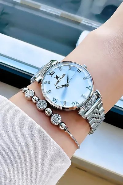 Kadın Kol Saati 3 Atm Su Geçirmez Gümüş Renk Çelik Kordon + Bileklik 