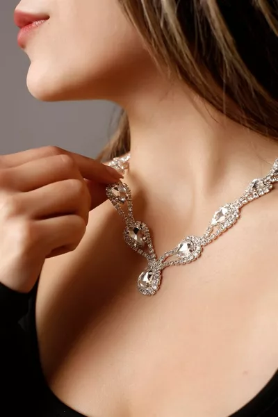 Zilver Verguld Halsketting met Zilveren Steen Hürrem Ketting voor Speciale Gelegenheden Bruiloft en Verloving Choker