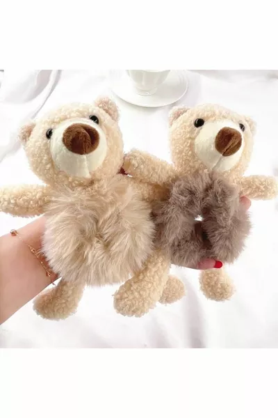 1 Plush Teddy Bear Hair Clip Furry Donut Hair Bun Clip