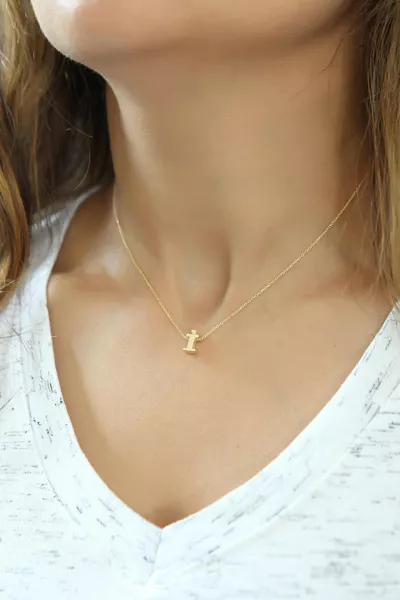 Azuris Silver Adjustable 3D I Letter Pendant Necklace