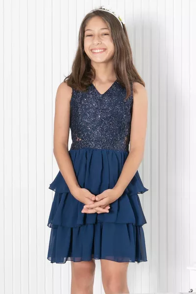 تكدرت الشيفون مساء اللباس الأزرق الداكن 