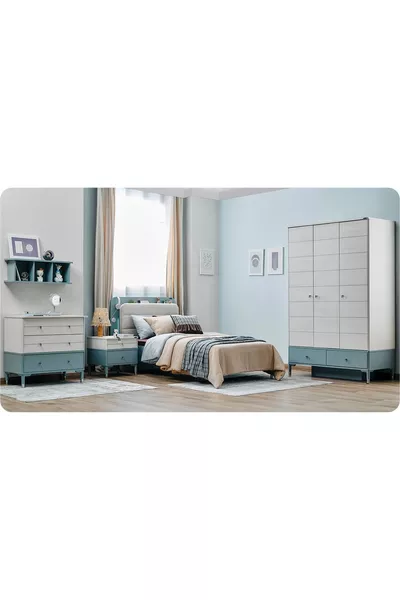 غرفة نوم شبابية مارين (خزانة بثلاث أبواب، سرير مكتب، طاولة دراسة)