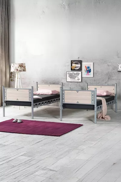 Elegant Kids' Room Wooden Headboard Metal Bunk Bed and Bed Frame