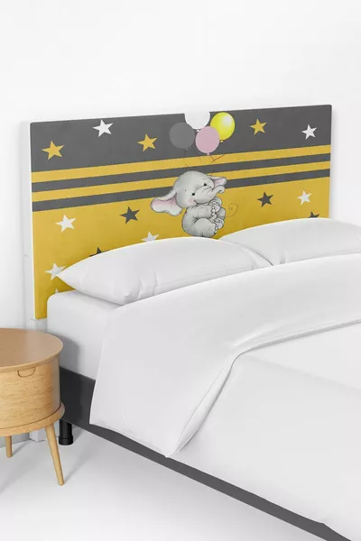 Yellow Balloon Elephant Pattern Bed Base Headboard Cover