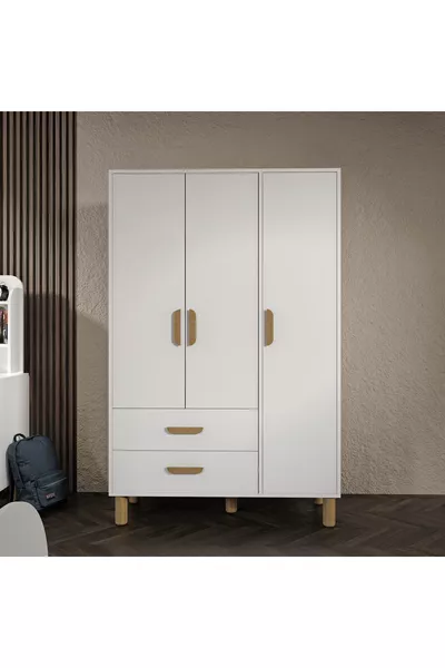 طقم غرفة أطفال بوهيمي أبيض بالكامل من MDF (4 قطع)