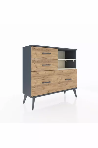 Arges Dresser 2 Shelves 4 Drawers Anthracite-Pebble/ Pine