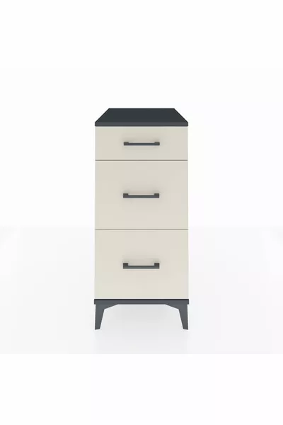 خزانة جانبية كرونوس بثلاثة أدراج - رمادي غامق وحجر رملي