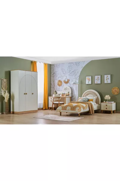 غرفة نوم شبابية بوهيمية (خزانة بثلاثة أبواب + سرير + مكتب دراسة)