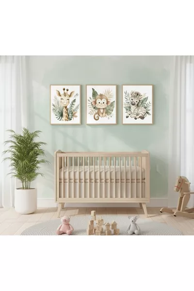 Set per cameretta di lusso Zen per bambini. Set di 3 quadri con stampa UV e cornice in legno