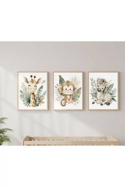 Set per cameretta di lusso Zen per bambini. Set di 3 quadri con stampa UV e cornice in legno