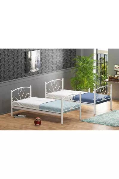 Стильная металлическая двухъярусная кровать  Cm для двоих (белый цвет) без матраса