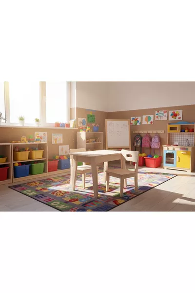 Children's study desk with 2 natural chairs