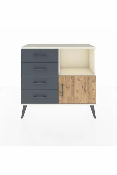 خزانة أرجس ذات رف واحد وأربعة أدراج وباب واحد حجر القمر - صنوبر/أنثراسيت