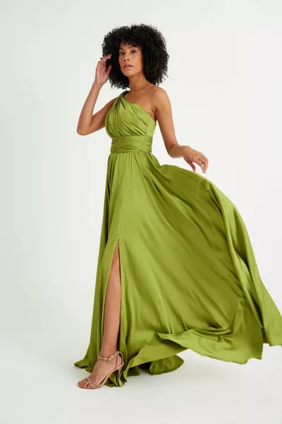 st هيلين فستان ساتان بكتف واحد