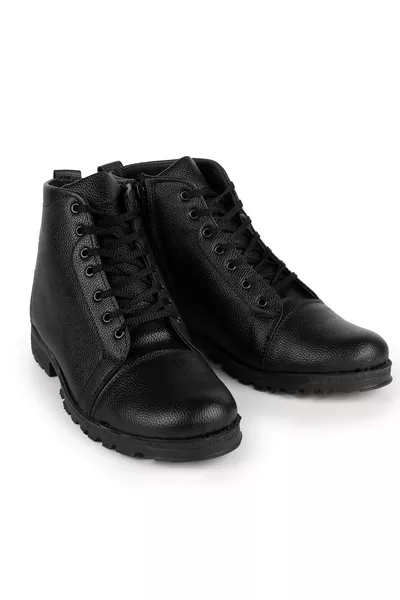 Schwarze Schnürstiefel für Herren mit Seitlichem Reißverschluss und Bequemem Tragekomfort