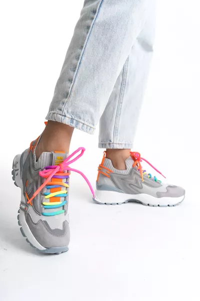 Kadın Sneaker Yüksek Taban Bağcıklı Spor Ayakakbı Flexy Gri