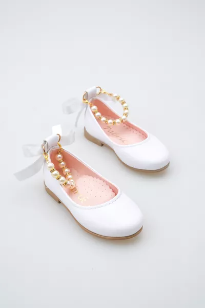 Bright White Pearl-Accented Girl's Ballet Flats