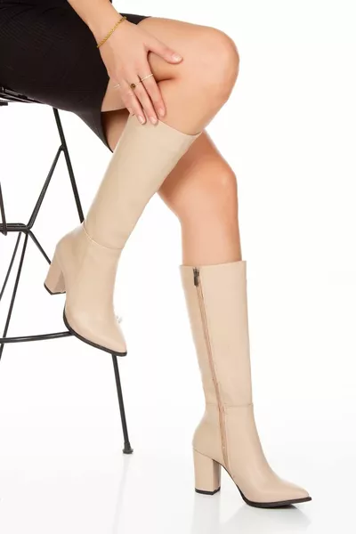 Dames laarzen met hoge hak en leren look