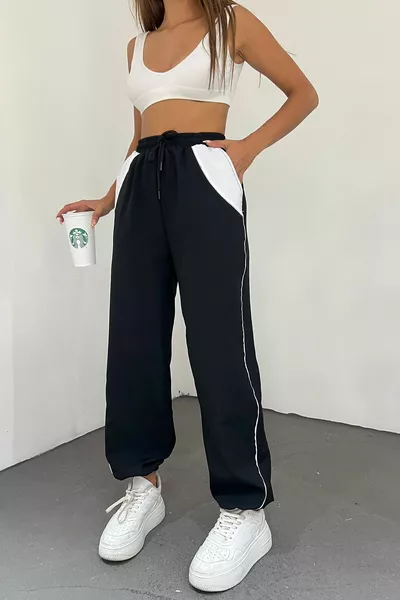 Damen Schwarze verstellbare Bein-Oversize-Hose/Jogginghose