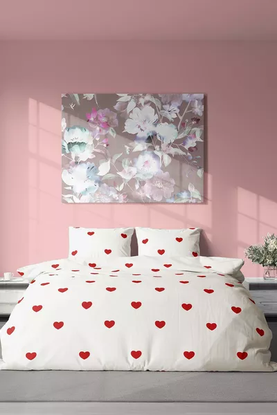 Cotton Double Duvet Cover Set | Duvet Cover and Pillowcase | Without Sheet, Heart Pattern