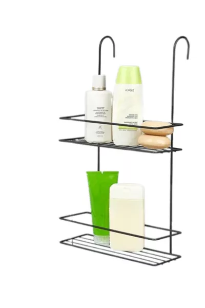  Black Silicone Coated 2-Tier Hanging Bathroom Shower Shelf Soap and Shampoo Rack Shower Cabin Organizer