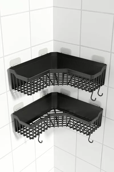 Banyor Corner Adhesive Bathroom Shelf, 2-Pack Bathroom Organizer, Shower Rack Organizer for Shampoo, Plastic