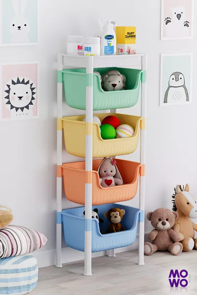 Armoire à jouets à 5 niveaux, organiseur de jouets, étagère pour chambre d'enfants et de bébé avec paniers