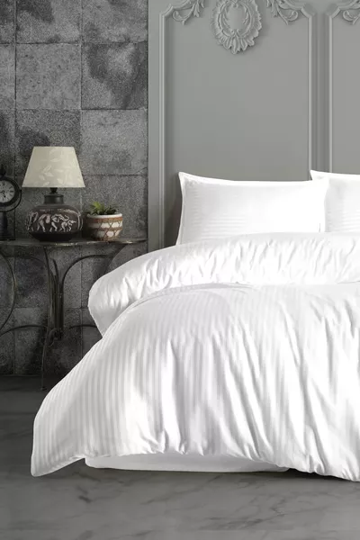 Комплект постельного белья с двойным сатином в полоску – простынь на резинке, блестящая и мягкая ткань