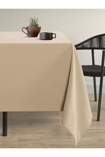 Velvet-Textured Sand Beige Easy-Care Tablecloth