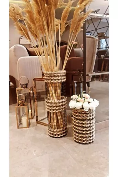 Ваза для пампасной травы особого дизайна из металлической сетки, набор из 2 штук,  и  см