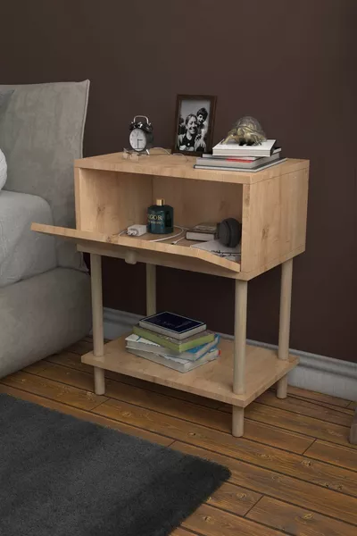 الطيّ مع رفّ خزانة جانبية حديثة لغرفة النوم منظم بجانب السرير خشبية القاعدة طاولة جانبية - بلوط الزفير