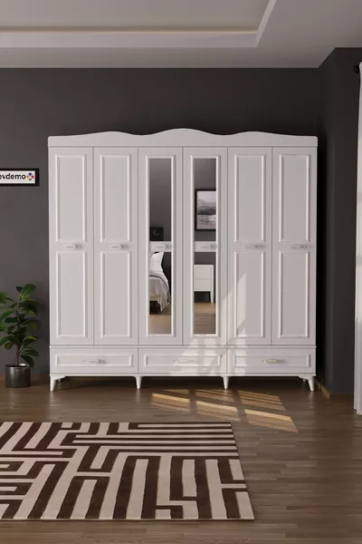 Luna 6 Deur 3 Lade Spiegelkast Wit