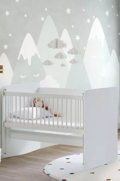 سرير طفل مع مهد قابل للتأرجح والثبات بجانب الأم - سرير طفل - سرير محمول - أبيض - سم