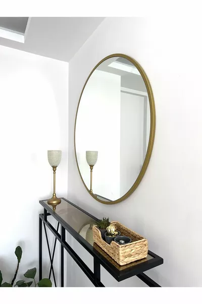Кръгло огледало с рамка от златен метал,  см