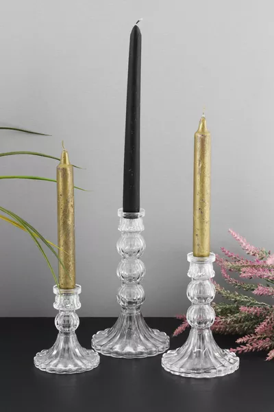 MİA 3-частен стъклен свещник Декоративен канделабър с кристален вид