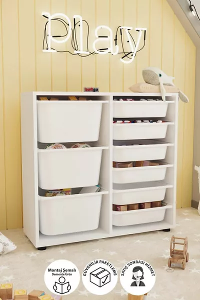 9-Basket Cabinet Multi-Purpose Cabinet Toy Cabinet Pistachio White