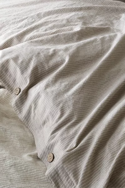 Cottage % хлопковое двухспальное постельное бельё, окрашенное пряжей, полосатое, коричневого цвета