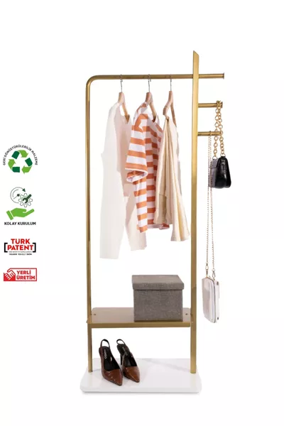 حامل ملابس معدني بقاعدة على شكل قدم بوسيدون، حامل ملابس للملابس الجاهزة، حامل فساتين ذهبي، حامل ملابس