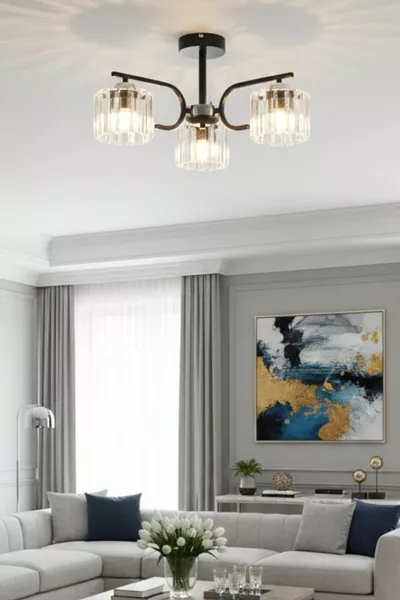 ثريا نهر ثلاثية بكريستال زخرفي حديث للإضاءة لغرفة المعيشة وغرفة النوم والمطبخ